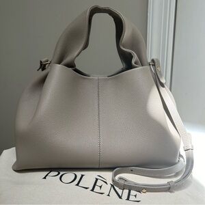 Polene Numero Neuf Taupe Textured Leather Satchel